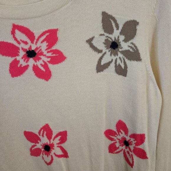 Loft Cotton Blend Neutral Floral Crewneck Pullover Sweater Size L - Picture 3 of 5